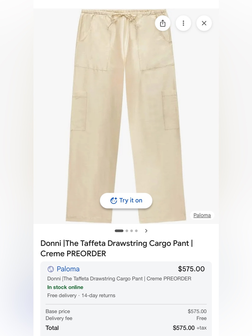 DONNI.  Taffeta Cargo Pant in Mushroom/Creme gingham